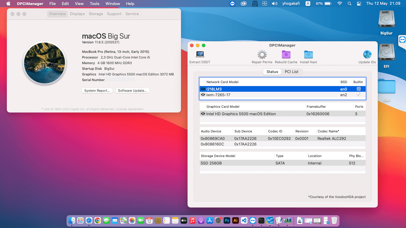 Success Hackintosh macOS Big Sur 11.6.5 Build 20G527 in Lenovo Thinkpad X250